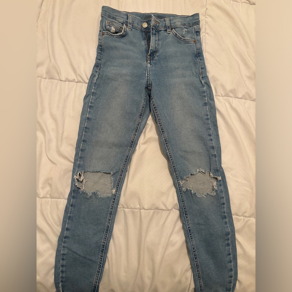Topshop Light Blue Distressed Skinny Jeans